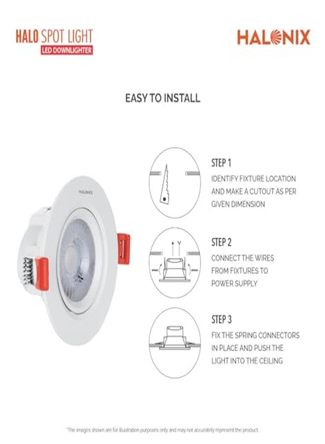 Halonix مصباح هالو LED بلاستيكي قابل للتعديل، 9 واط، 2700 كلفن، أصفر، هالو | تصميم صغير بزاوية شعاع 120 درجة | إضاءة غائرة للأسقف المعلقة | فتحة - 3.3 بوصة | عبوة من قطعة واحدة - Image 4